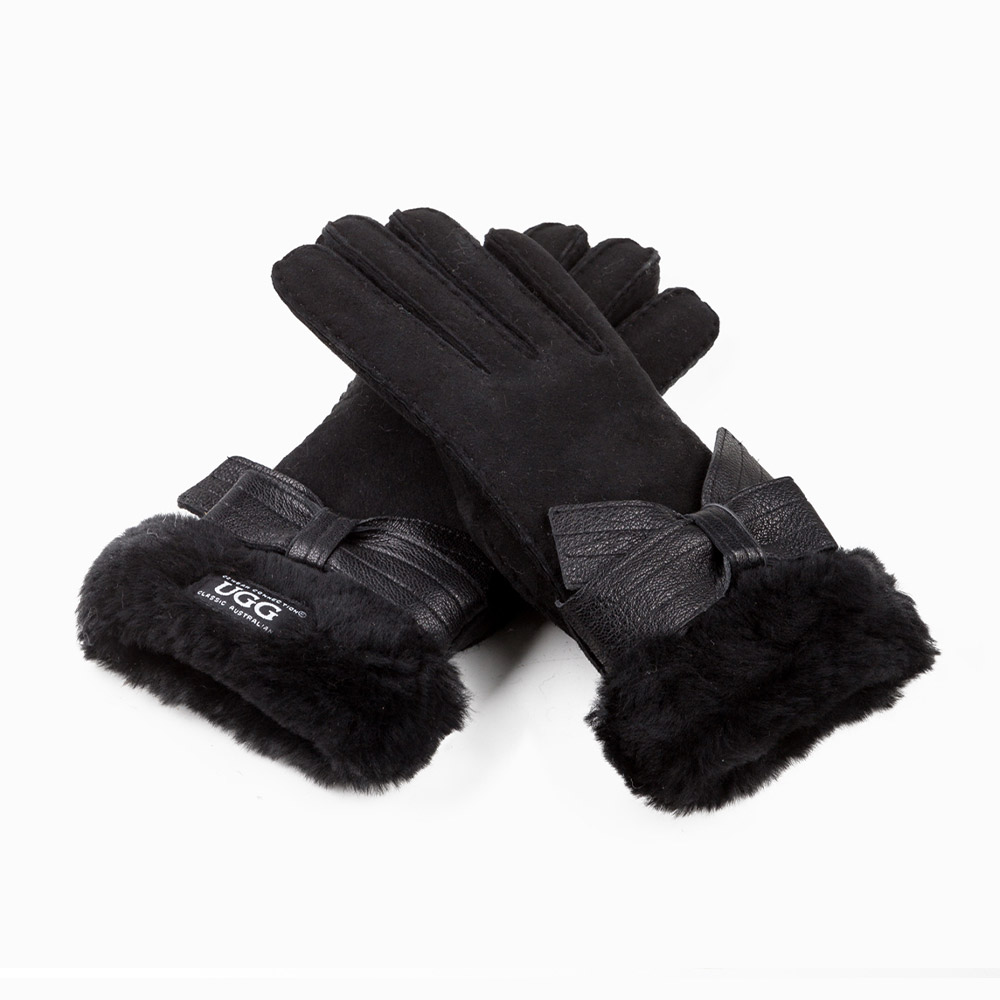Ribbon Sheepskin UGG Gloves 4 CS037-BL